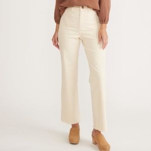 Marine Layer Full Length Raw Edge Bridget Pant in Cream, Size 4